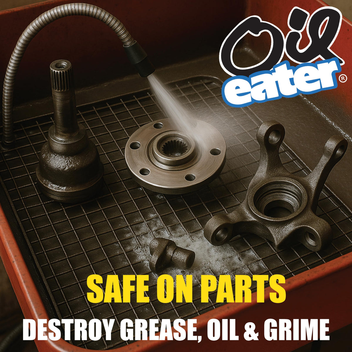 Close-up of Oil Eater label including usage and microbe-safe wording