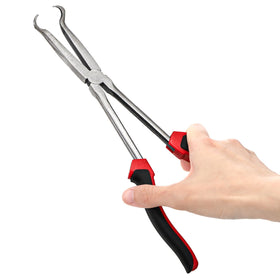 Okllen extended-reach pliers accessing deep engine bay for clearance