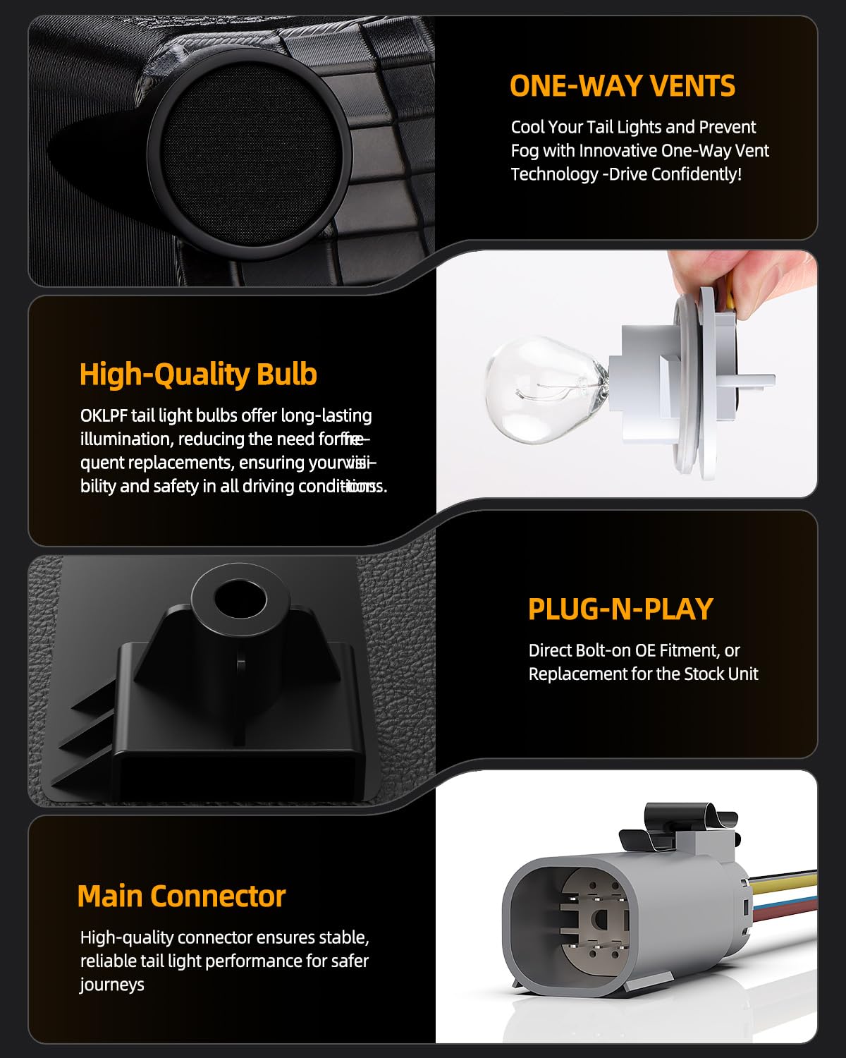 OKLPF wiring harness and bulb included for plug-and-play convenience