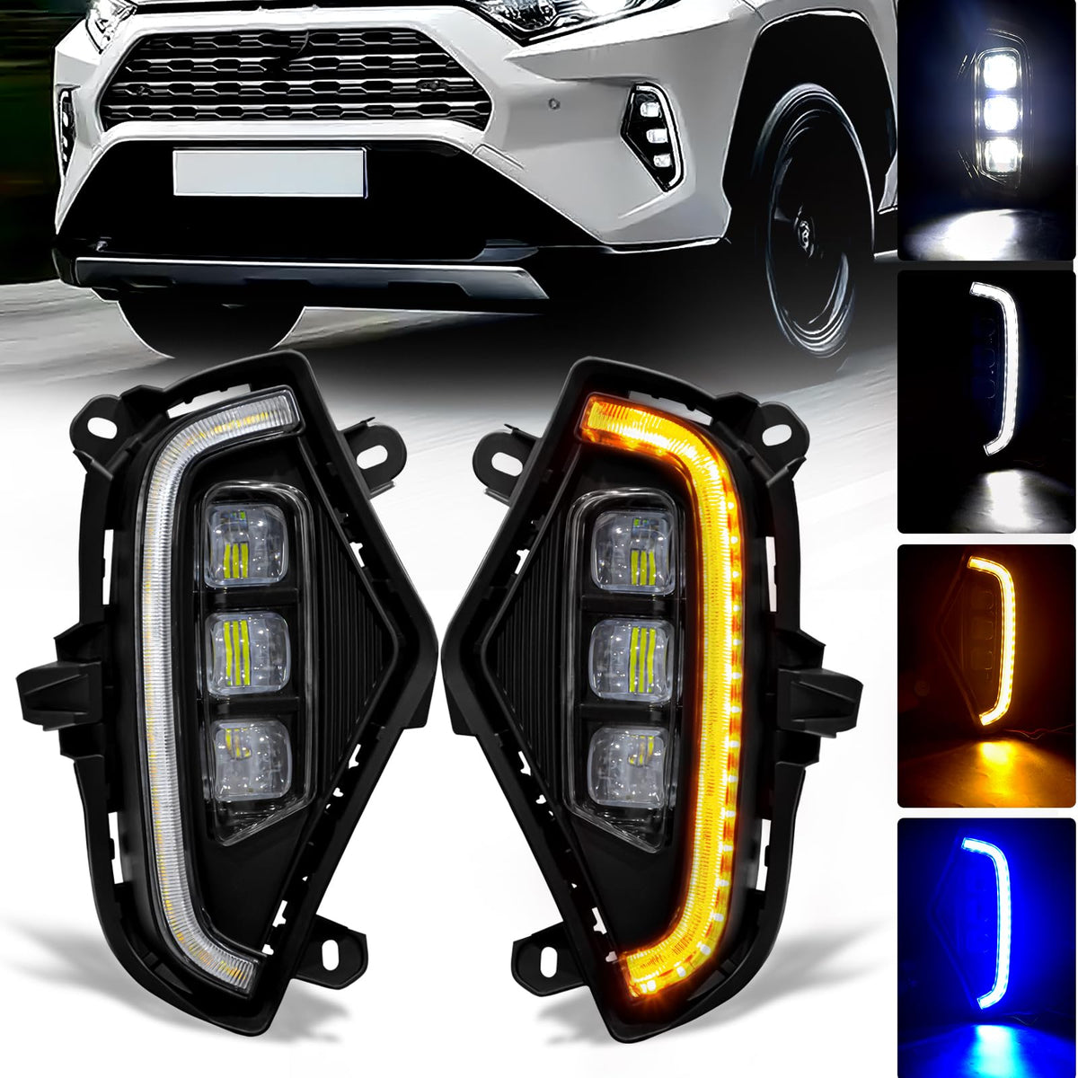 OKSIWA front fog assembly on RAV4 showing clean fit and improved visibility