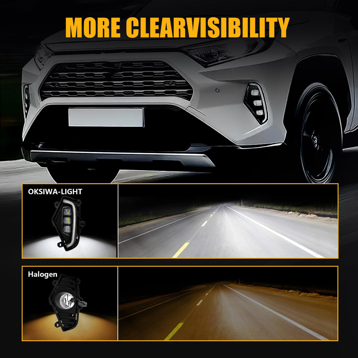 OKSIWA blue accent illuminated at night adding distinctive styling and visibility