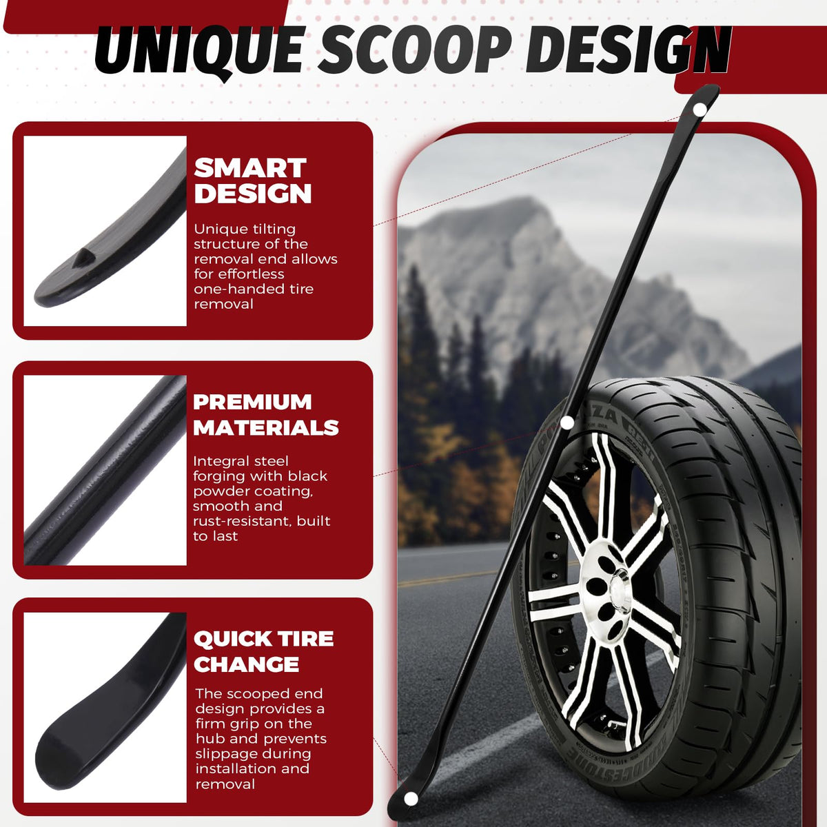Olaismln angled tip detail illustrating smooth bead entry and rim protection benefit