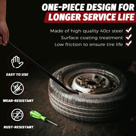 Olaismln tool in use mounting a semi tire demonstrating faster, safer tire change benefit