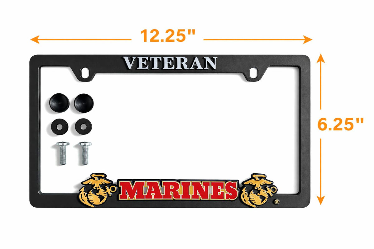 Old Dominion LLC license plate frame on car in driveway highlighting proud military display