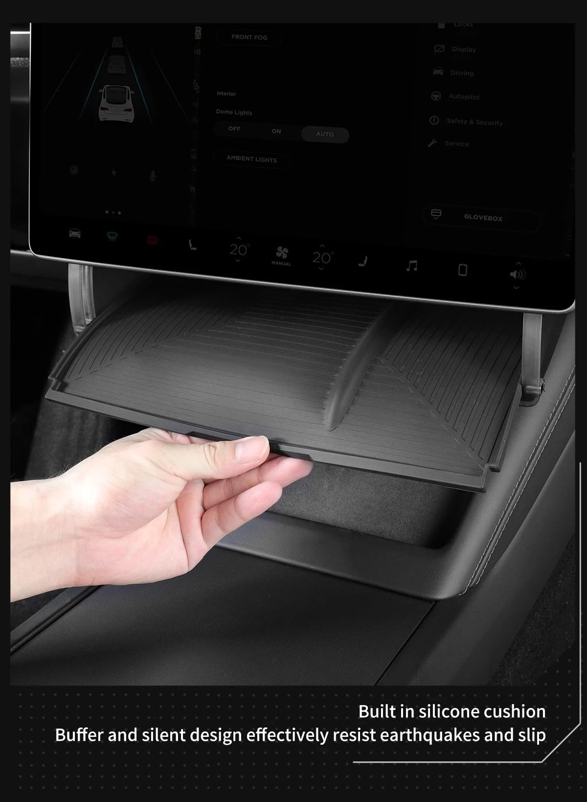 Old Rock clip detail under screen showing secure fit — prevents shifting while driving