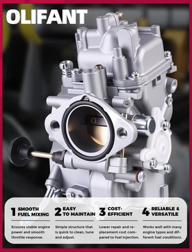 OLIFANT carburetor airfilter-side measurement showing 50mm opening for secure seal