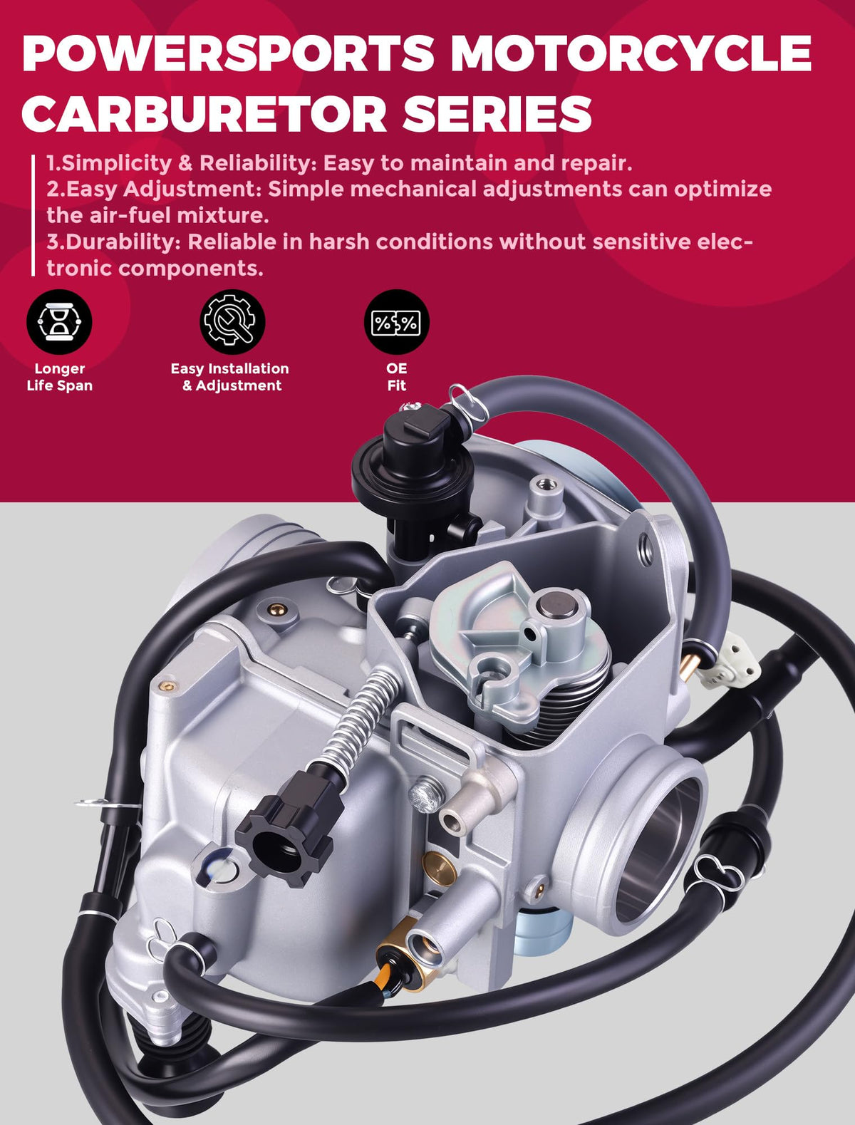 OLIFANT carburetor intake flange closeup showing precise 33mm inner diameter fit