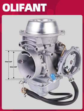 OLIFANT carburetor next to ruler showing compact size for easy replacement