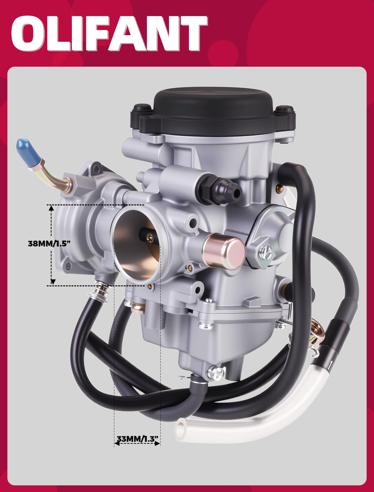 OLIFANT carburetor beside ruler showing scale for fit confirmation
