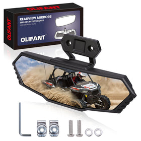 OLIFANT center mirror front view showing full reflective glass and improved rear visibility
