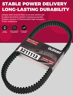 OLIFANT belt reinforcement detail displaying durable compound and longevity