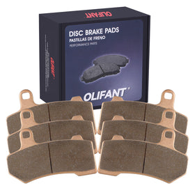 OLIFANT front and rear brake pad kit showing full set and fit benefits