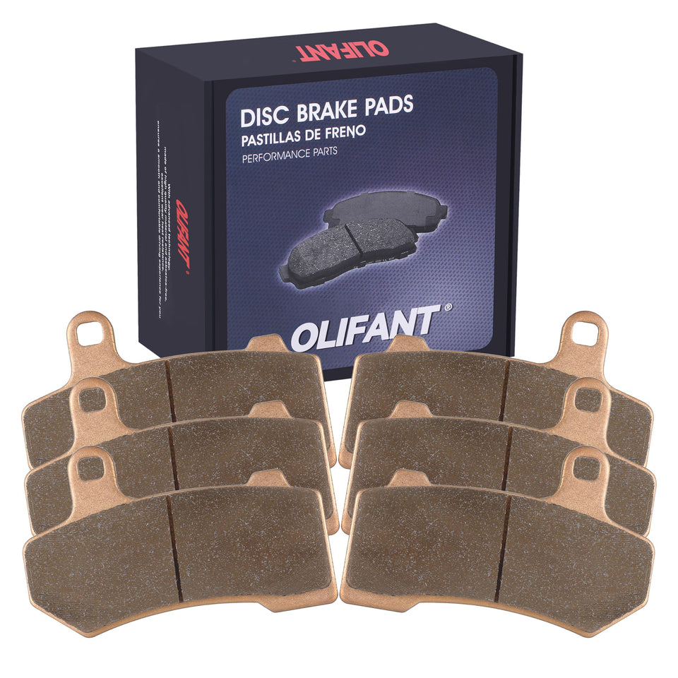 OLIFANT front and rear brake pad kit showing full set and fit benefits