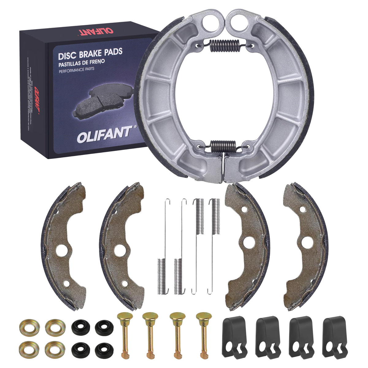 OLIFANT front brake shoe kit packaging showing complete replacement set benefit
