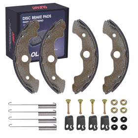OLIFANT front brake shoes packaging showing included left and right set and benefits