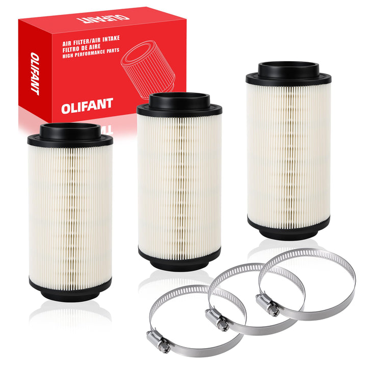 OLIFANT front packaging showing three filters and clamps, ensures correct kit