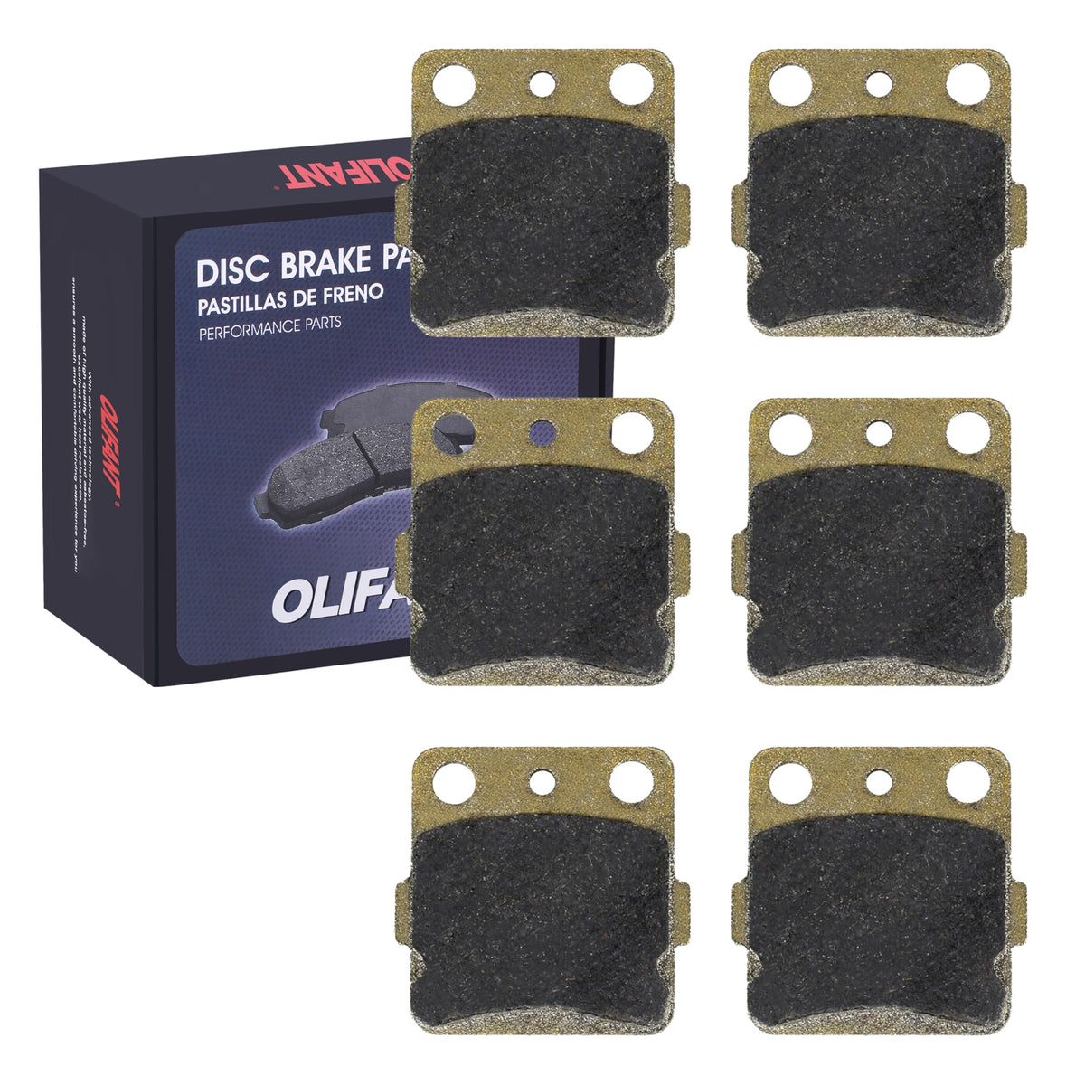 olifant front packaging showing full brake pad set and clear fitment benefit