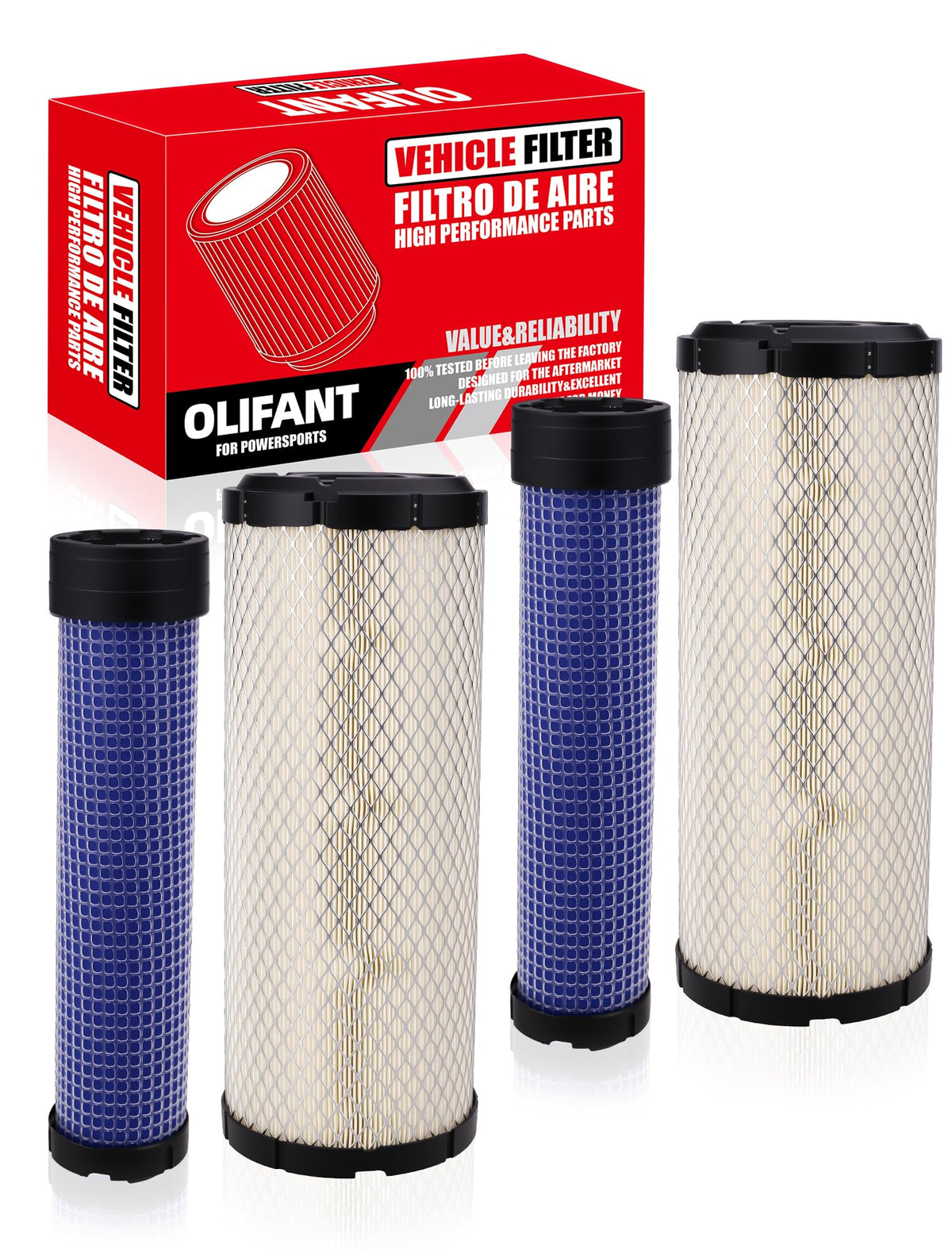 OLIFANT front packaging showing two filter sets and clear labeling for fitment