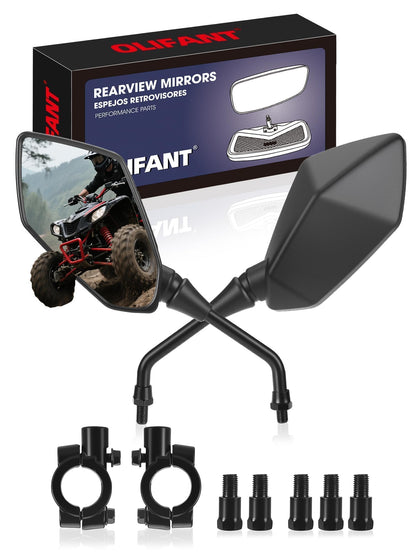 OLIFANT front view of mirror pair showing full housing and stems, improves rear visibility