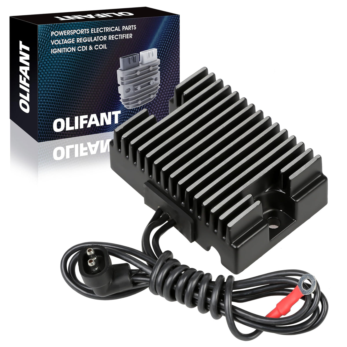 OLIFANT front view of regulator rectifier showing mounting points and fit benefit