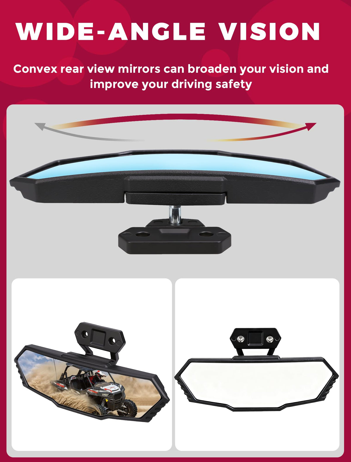 OLIFANT mirror installed on Polaris RZR lifestyle shot showing safer trail visibility