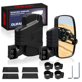 OLIFANT mirror front view showing rugged housing and wide coverage benefit