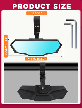 OLIFANT mirror next to ruler showing 10.62 by 3.38 inch sizing for fit