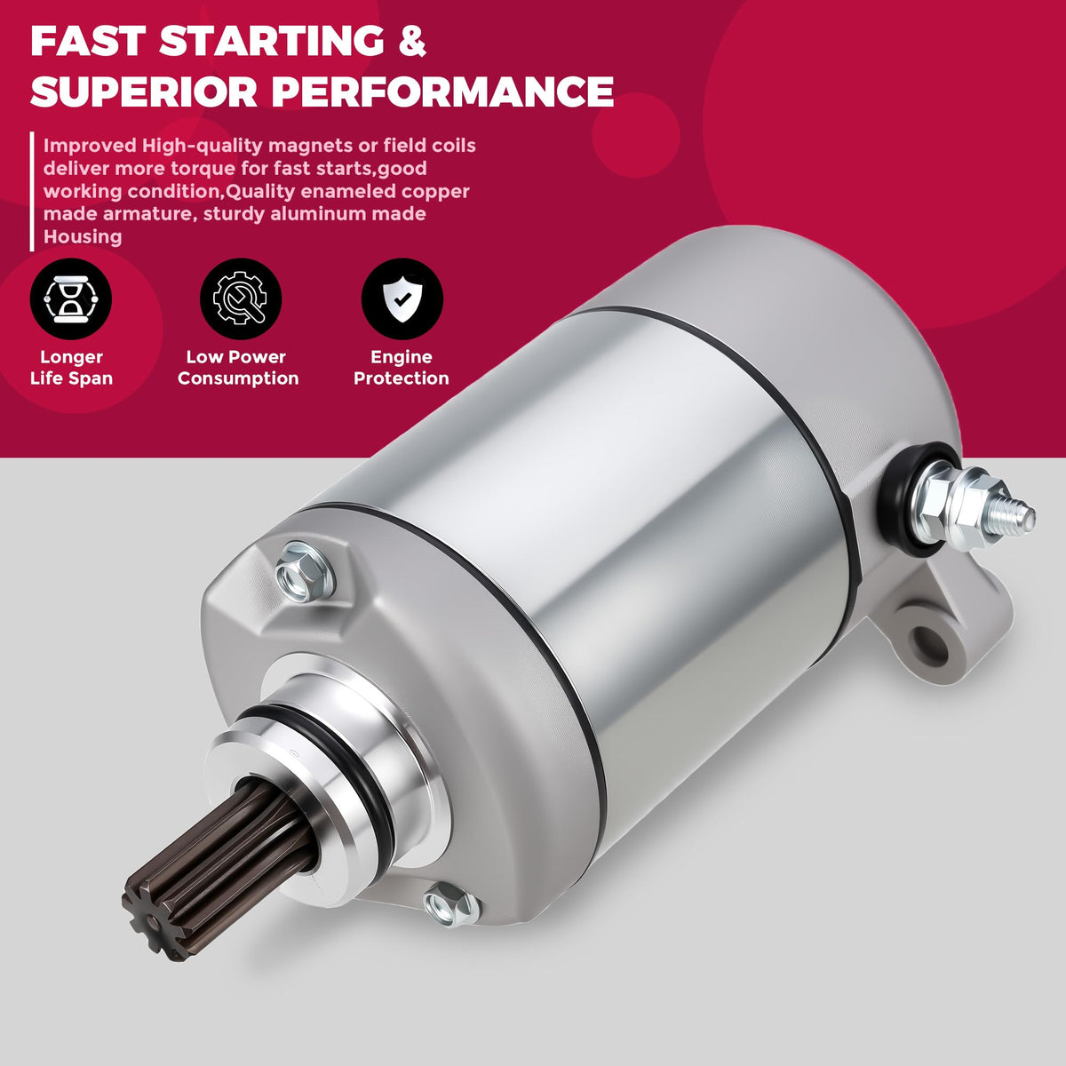 OLIFANT starter close-up of 9 teeth sprocket for accurate flywheel engagement and reliability