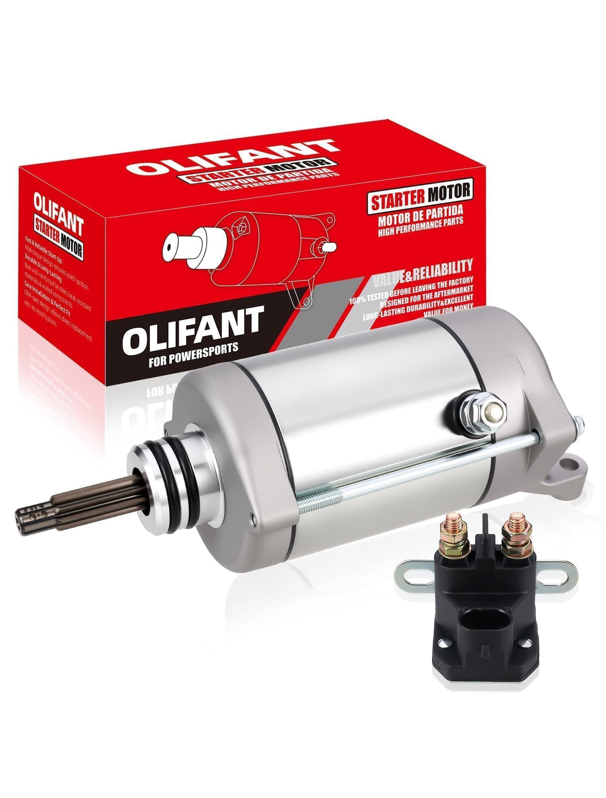 OLIFANT starter front view showing mount points and reliable fit