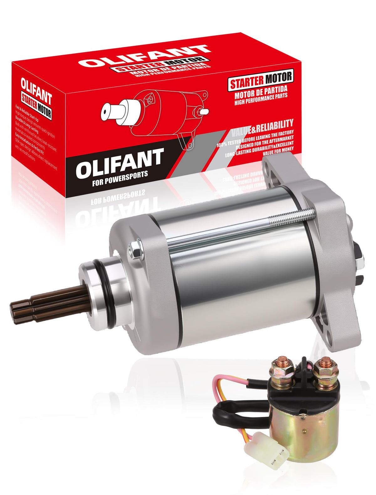 OLIFANT starter front view showing fitment and durable housing benefit