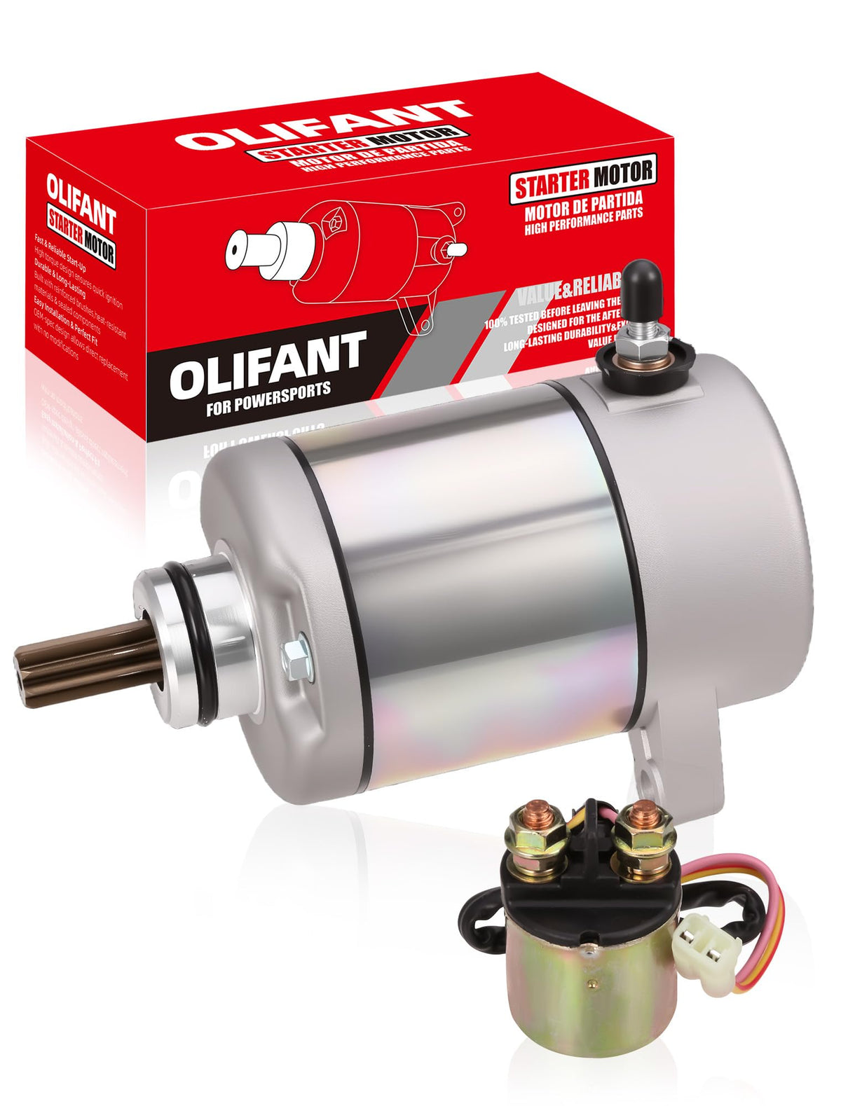 OLIFANT starter front view showing mounting points and fitment benefit