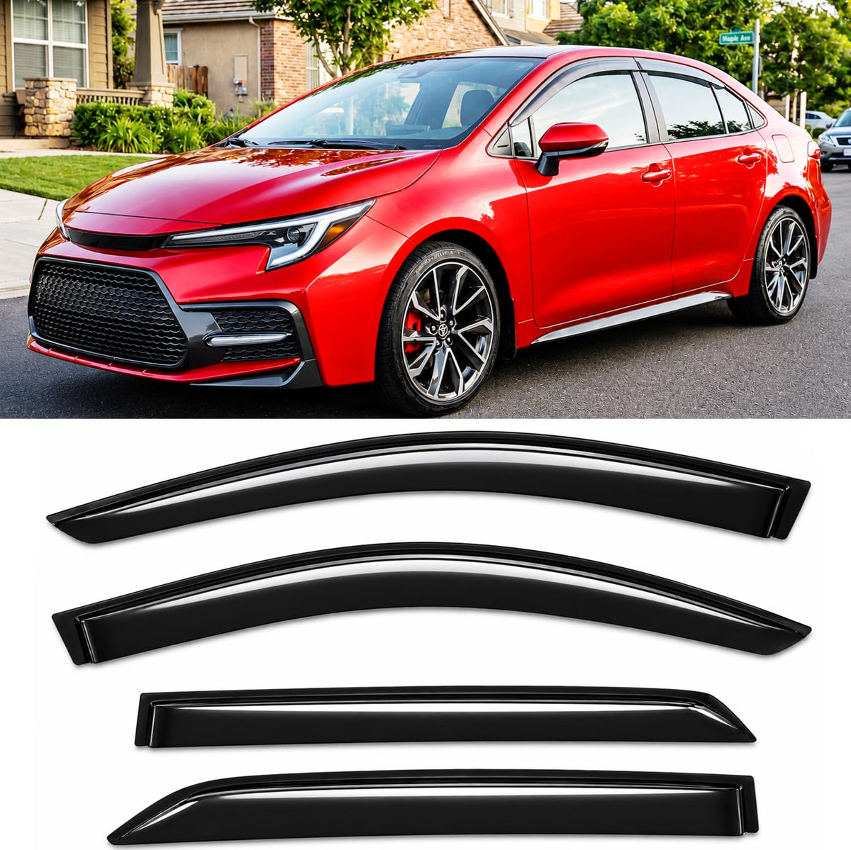 olltoz front view installed on Corolla shows flush fit and improved style