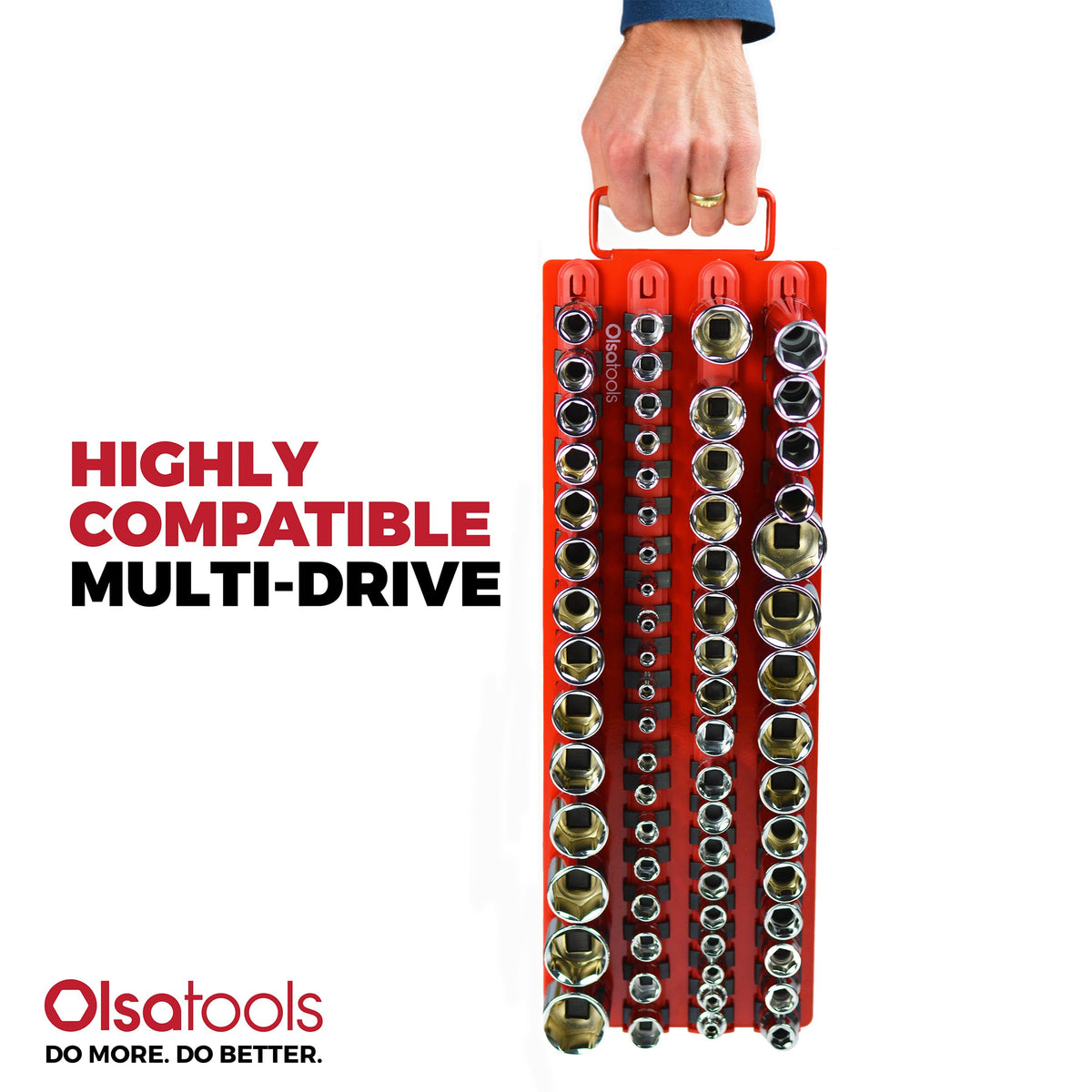 Olsa Tools portable handle makes the rail easy to carry between jobsites