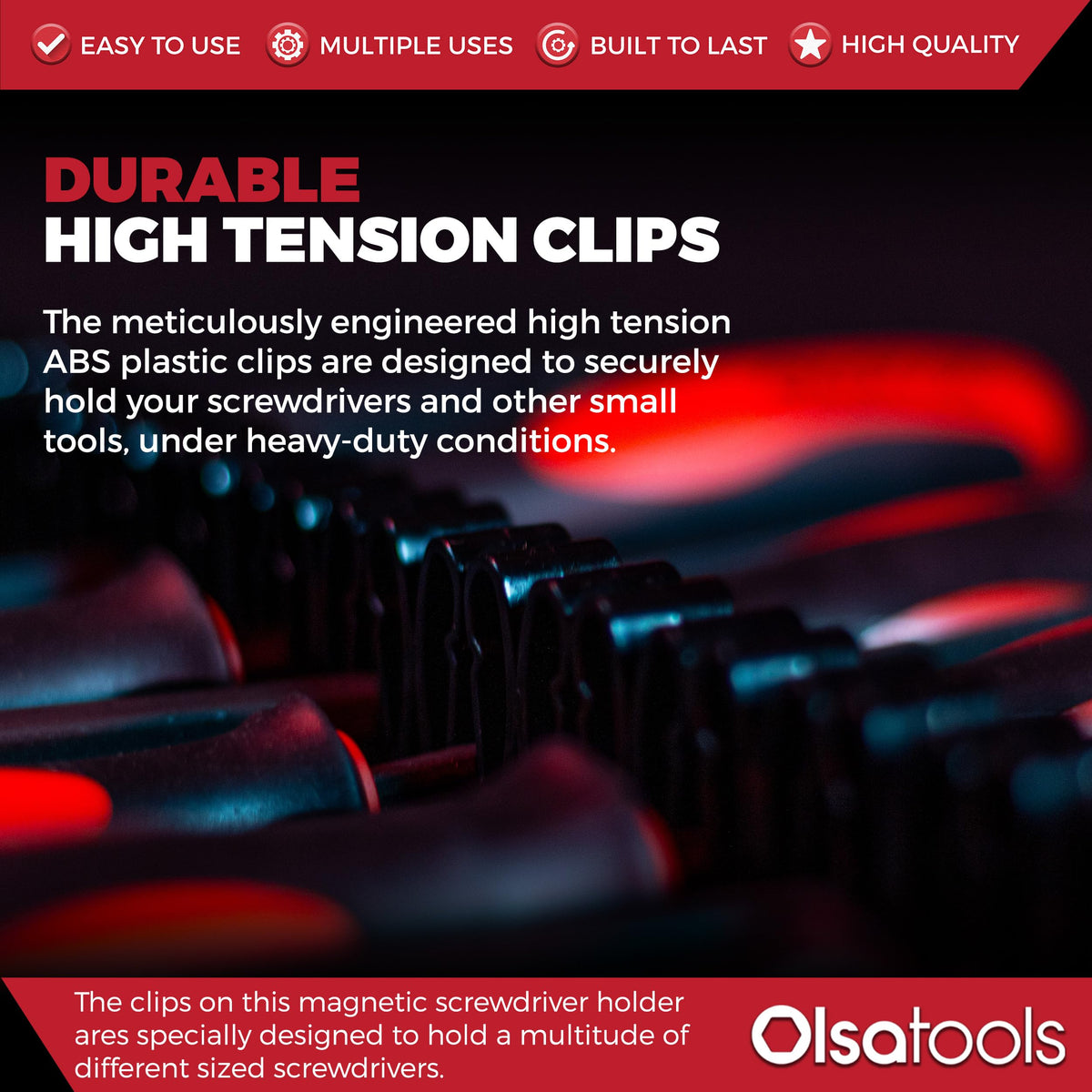 Olsa Tools mounted on toolbox lid demonstrating magnetic attachment convenience