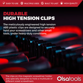 Olsa Tools mounted on toolbox lid demonstrating magnetic attachment convenience