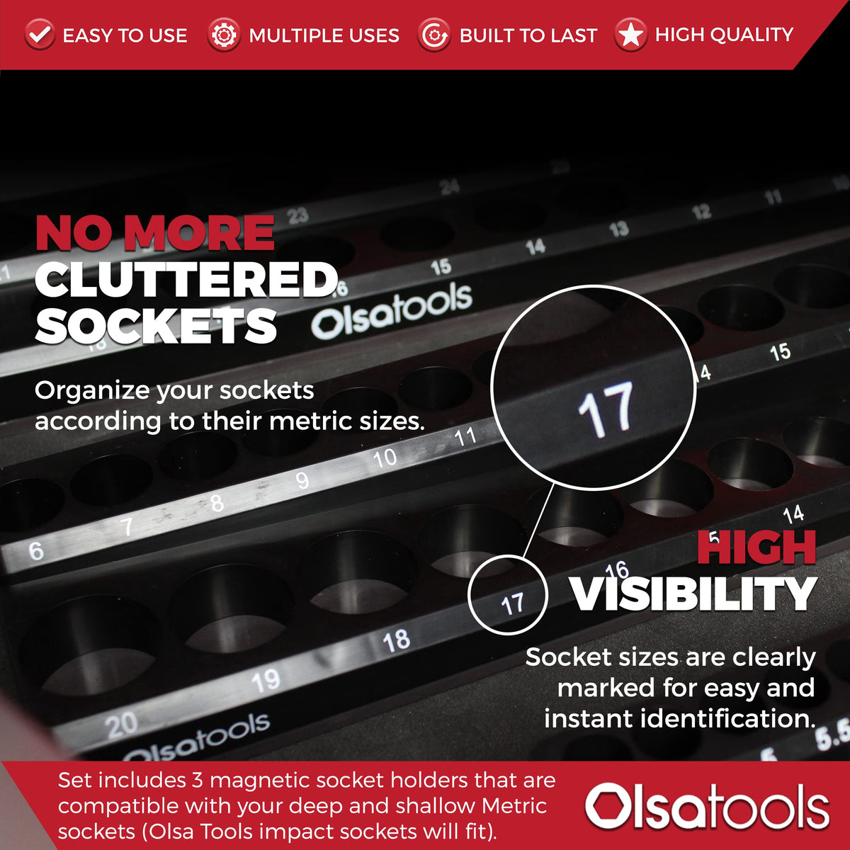 Olsa Tools closeup of rubberized magnet base, protects surfaces and holds tight
