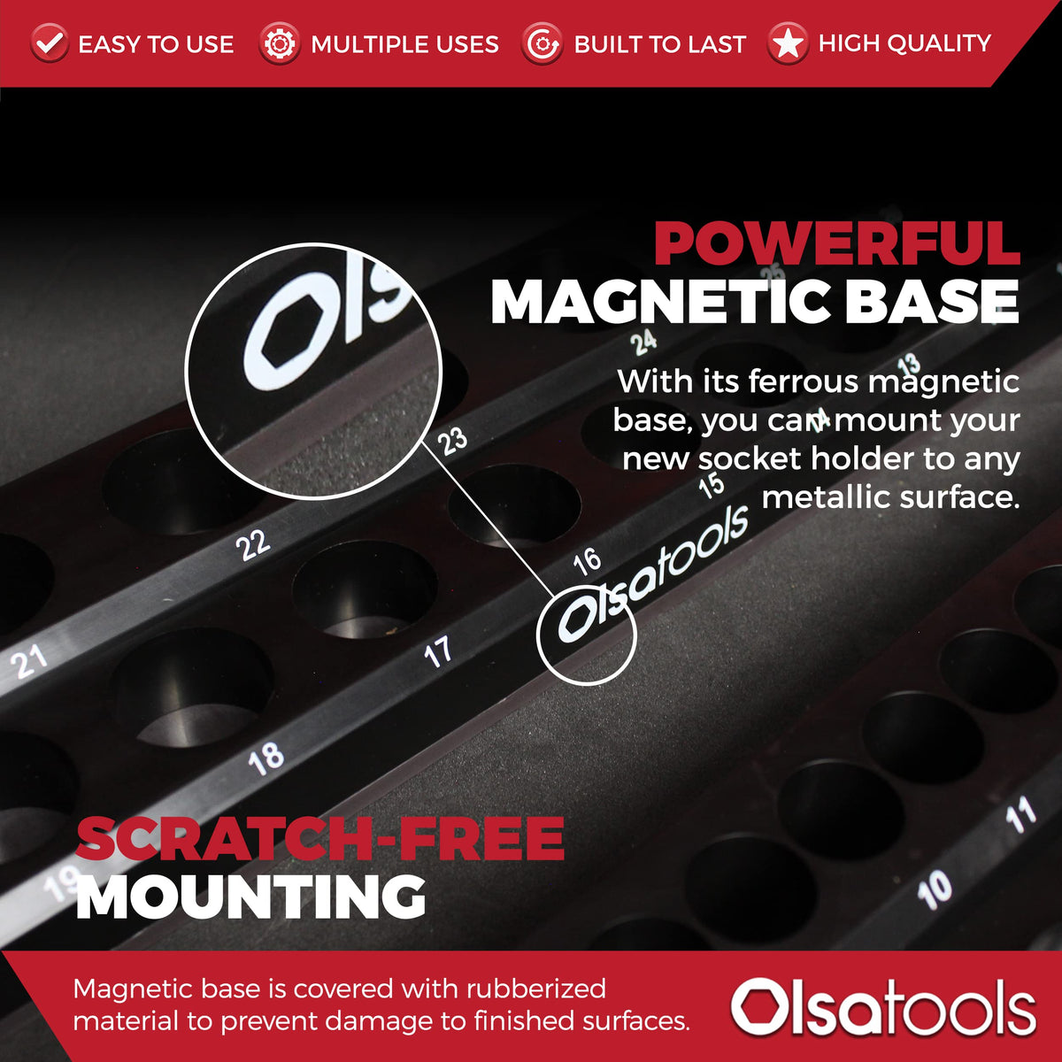 Olsa Tools mounted on toolbox side with sockets, saves workspace and prevents loss