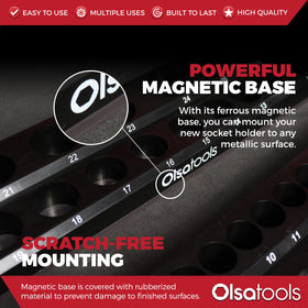 Olsa Tools mounted on toolbox side with sockets, saves workspace and prevents loss