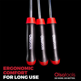 Olsa Tools scale comparison next to wrench illustrating compact storage and toolbox-ready benefit