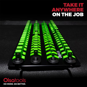 Olsa Tools arranged sockets showing compatibility with deep, shallow, and impact sockets