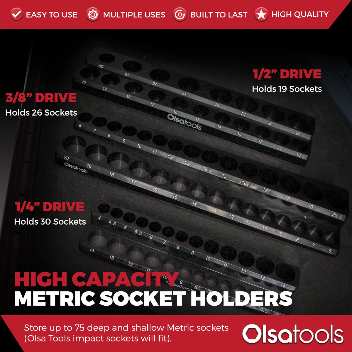 Olsa Tools organizer inside drawer with sockets, speeds socket selection and access