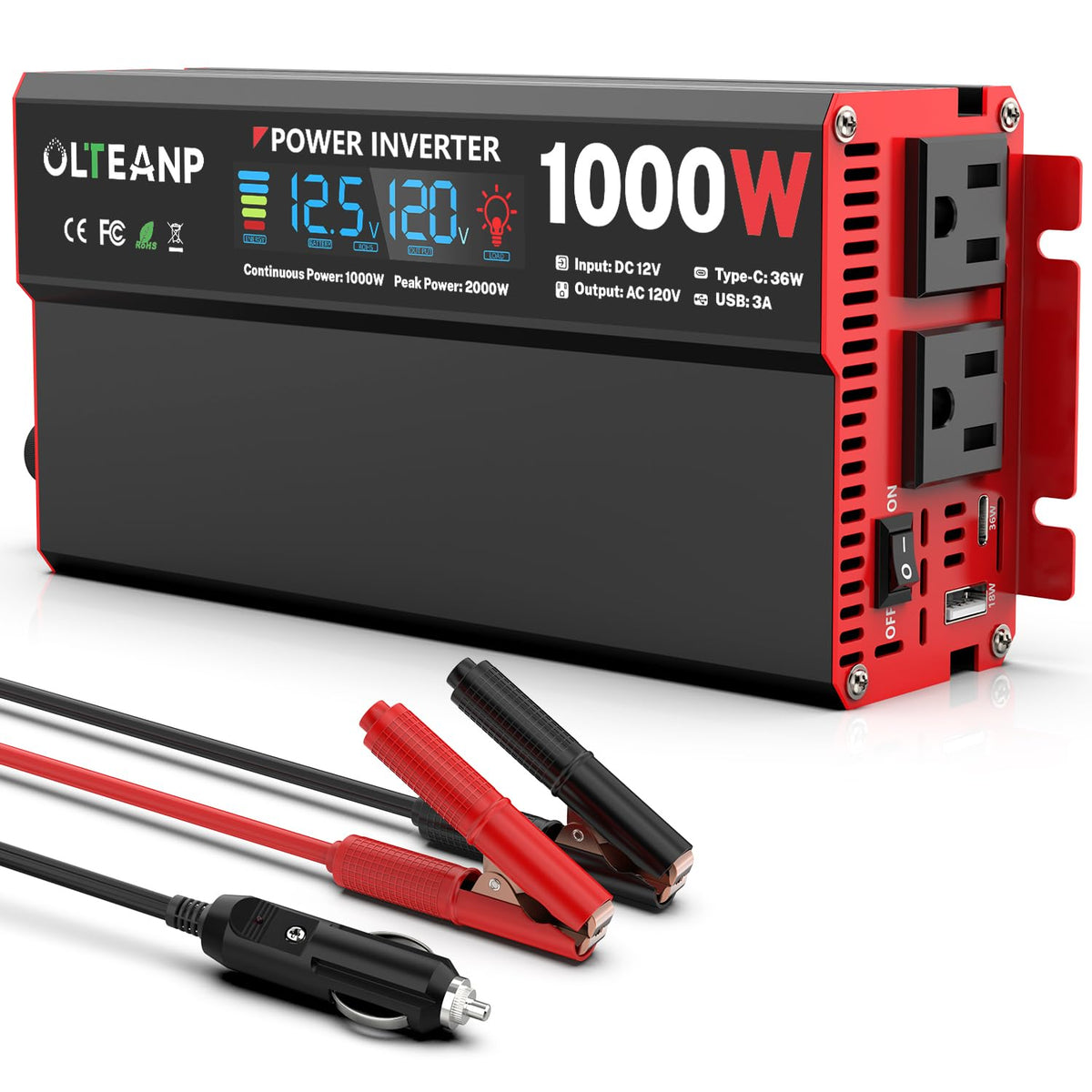 OLTEANP front panel showing AC outlets and clear controls for versatile power