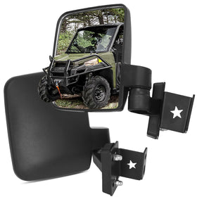 Omgro front view of mirrors mounted on Polaris Ranger showing clear sightlines