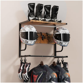 OMISRUIS front view helmet rack showing organized helmets and saved space