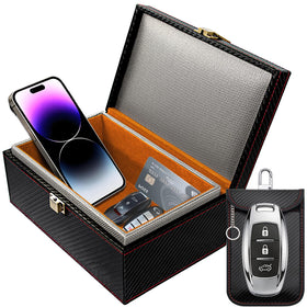 OMKHE Faraday Box front closed showing premium buckle and secure protection
