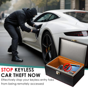 OMKHE Faraday Box open with car keys inside demonstrating secure storage