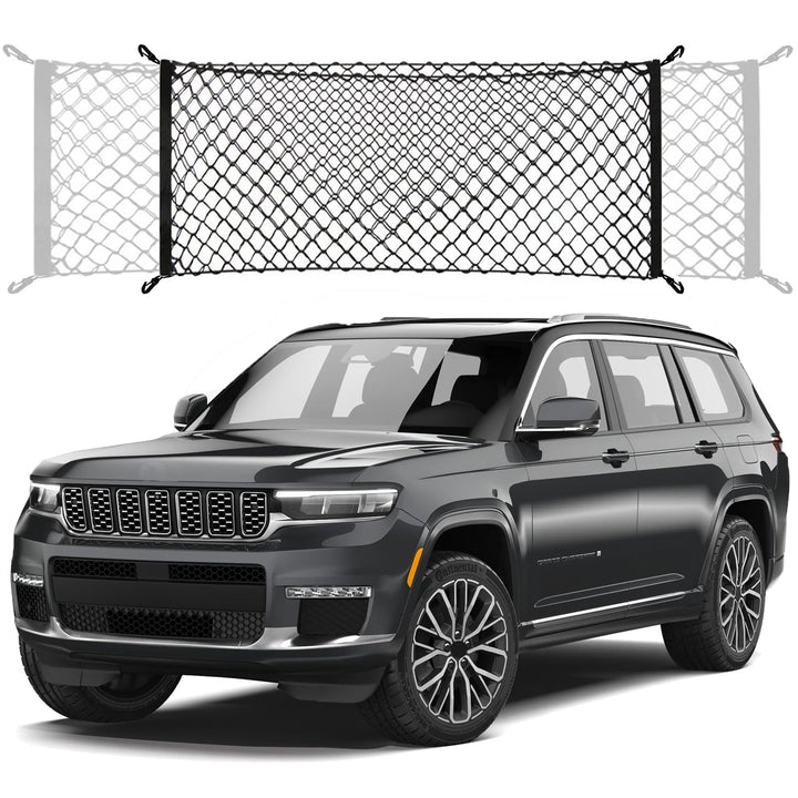 Omocyra front view of envelope cargo net showing fit and quick install benefit