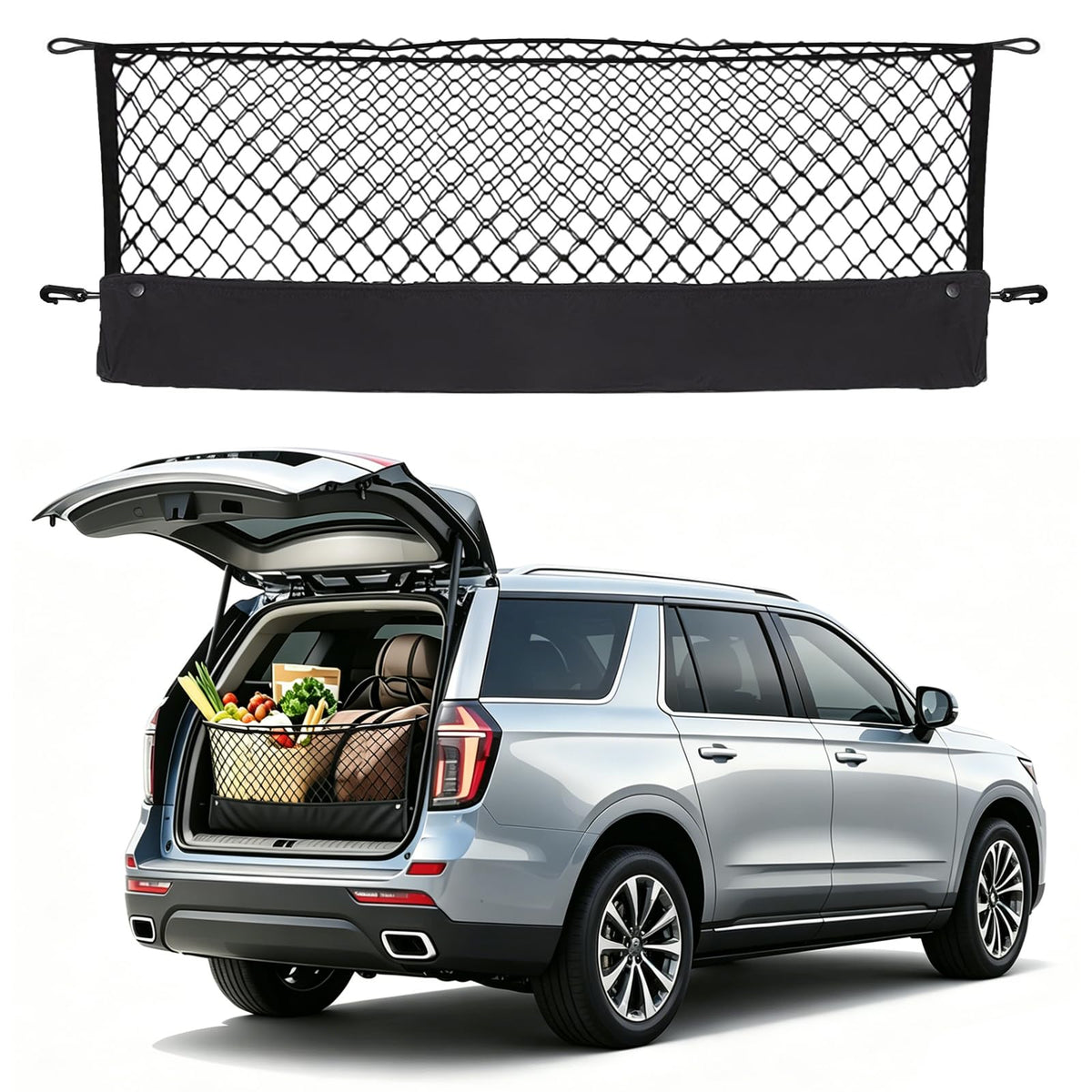 Omocyra front view showing cargo net packaging and model fit benefit