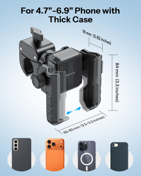 OMOTON BK01 mounted demonstrating 360° rotation and flexible viewing angles