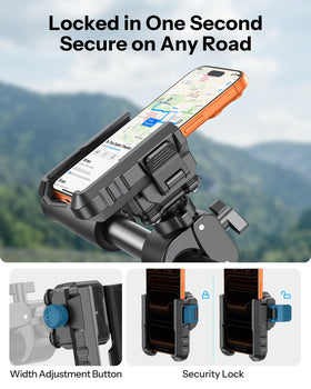 OMOTON BK01 holding phone with slim case in portrait for navigation convenience